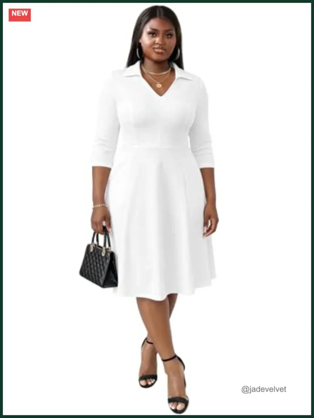 Plus Size Midi Dress, Fit and Flare A-Line Cocktail Dress with Pockets and Belt